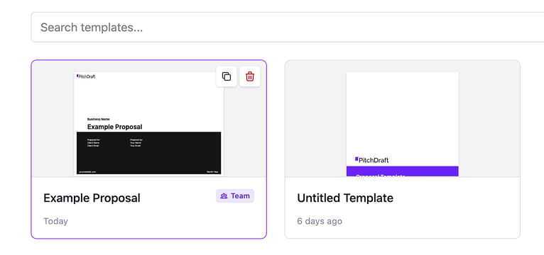 Library of reusable proposal templates